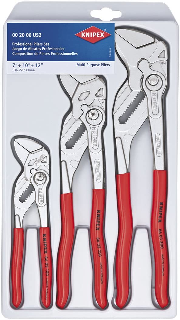 KNIPEX Tools 00 20 06 US2, Pliers Wrench 3-Piece Set