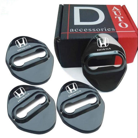 4pcs/lot Car Logo Styling Stainless Steel Door Lock Striker Cover Door Striker Cover for Honda (black)