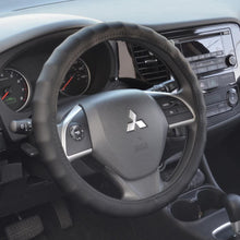 BDK Genuine Leather Car Steering Wheel Cover 14.5"-15.5" (Medium/Black) - Universal Fit, Easy Installation