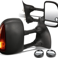 Replacement for Super Duty Black Manual Telescoping Extendable Amber Signal Towing Side+Circle Blind Spot Mirror