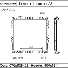 Radiator Compatible with 1995-2004 Toyota Tacoma 2.7L L4 3.4L V6 ATRD1050
