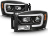 For 2006-2008 Dodge RAM 1500 & 06-09 Dodge RAM 2500/3500 LED Daytime Running Lamp Bar Projector Headlights Black Combo