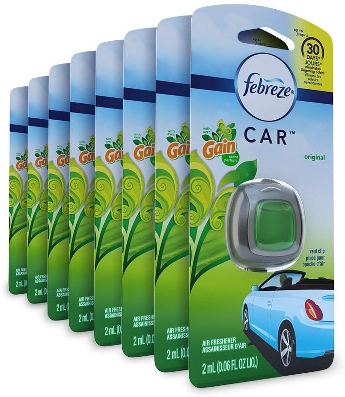 Febreze Car Air Freshener, Car Vent Clip and Odor Eliminator, Gain Original Scent, 8 Count