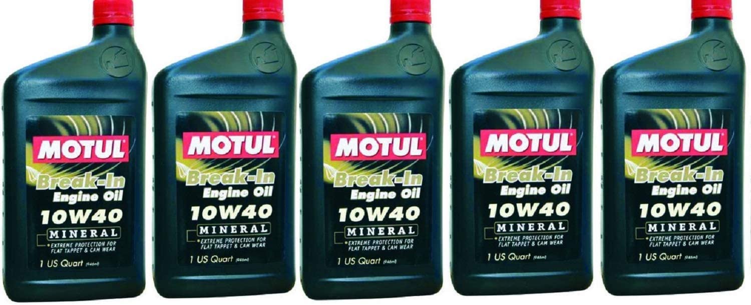 Motul 108080 Set of 5 Break-in 10W-40 Mineral Oil 1-Quart Bottles