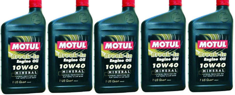 Motul 108080 Set of 5 Break-in 10W-40 Mineral Oil 1-Quart Bottles
