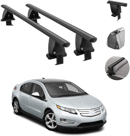 Roof Rack Cross Bars Lockable Luggage Carrier Smooth Roof Cars | Fits Chevrolet Volt 2011-2015 Black Aluminum Cargo Carrier Rooftop Bars | Automotive Exterior Accessories