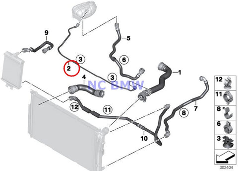 BMW Genuine Cooling System Coolant Hose Coolant Hose M235i M235iX M235i 328d 328dX 335i 335iX Hybrid 3 328dX 435i 435iX 435i 435iX 335iX 435i 435iX