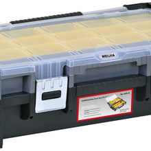 MEIJIA Portable Tool Storage Box, Organizers With Mental Latches And Two Auto Slide Drawers,Elegant Black,22.24x11.89x6.69inches (Large)