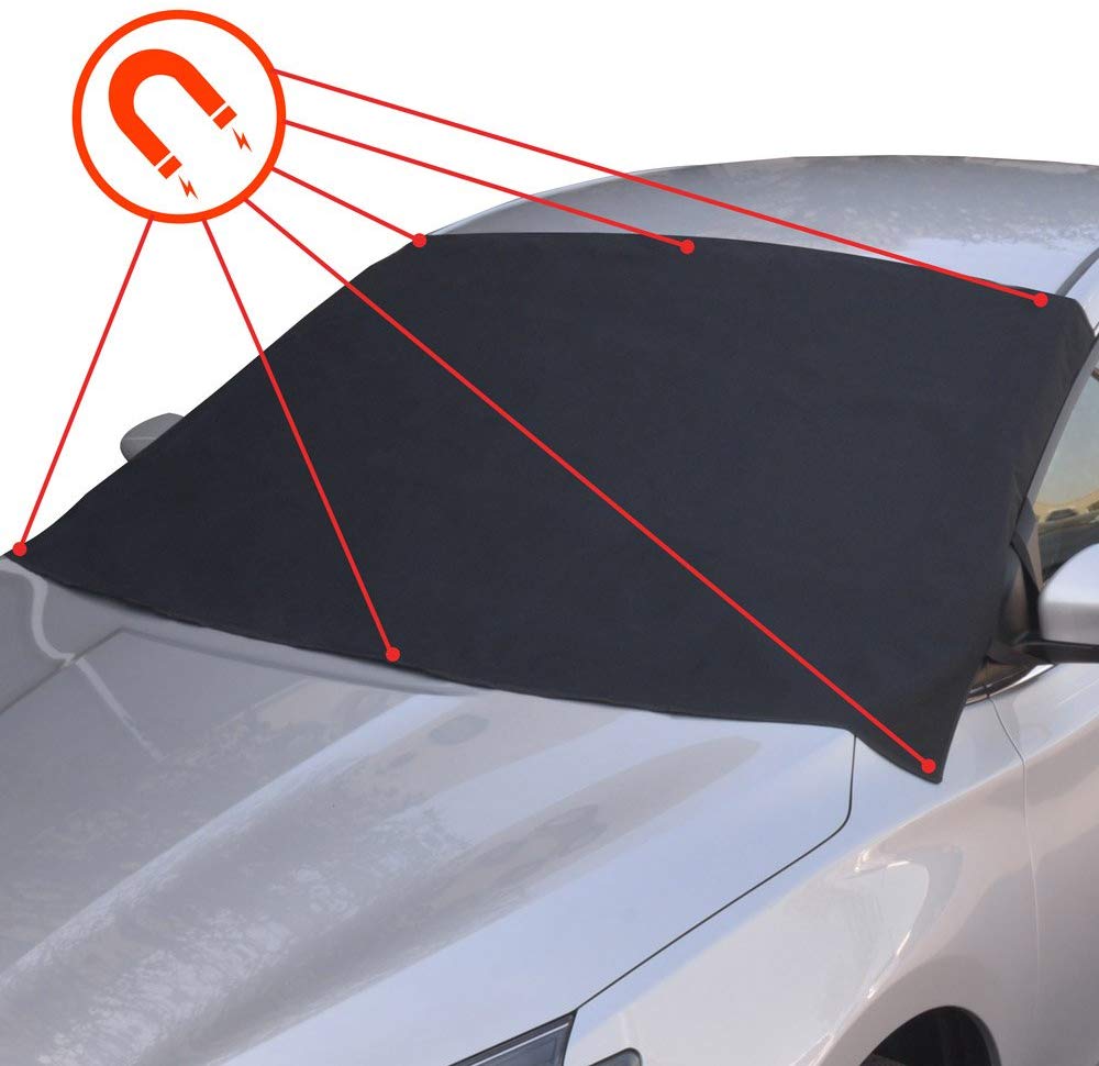 BDK FG-100 Black Winter Defender - Car Windshield Cover for Ice and Snow, Magnetic Waterproof Frost Protector, 1 Pack