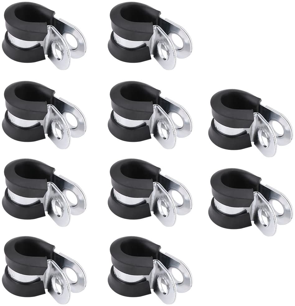 Terisass Fuel Line Clamps 10Pcs 1.4 0.8 0.8 Inch Car Vehicle Fuel Line Clamps Kit Rubber Aluminum Cushion Clamp Universal