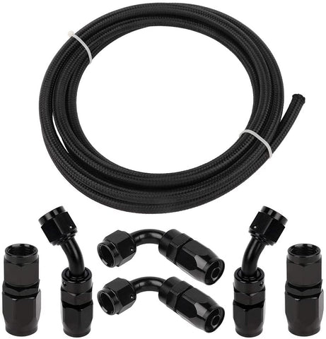 ANPART AN6 12Ft Braided Fuel Line Hose Nylon braided fuel gas pipe hose and AN6 6 pcs Swivel Hose End Fittings