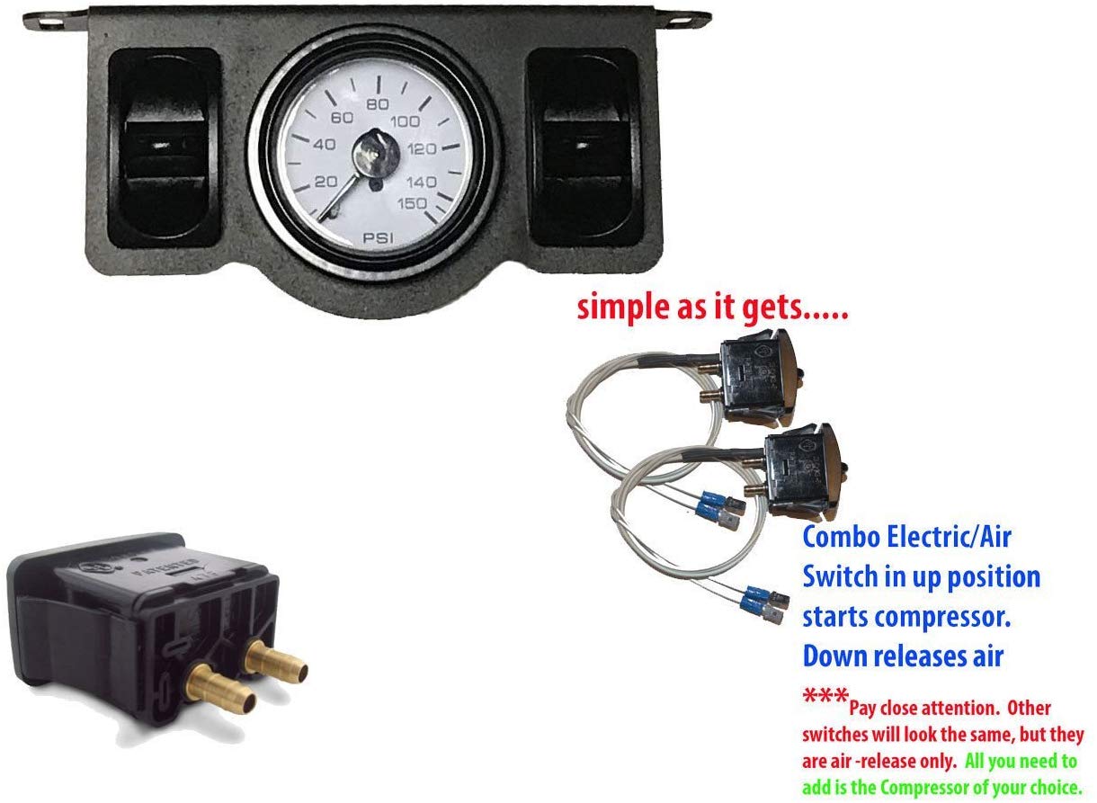 2 Air Ride Suspension Manual Paddle Valves w/ 200 PSI Dual Needle Gauge Air Bags