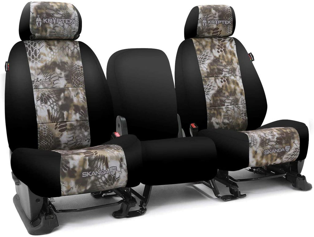 Rear SEAT: ShearComfort Custom Kryptek Neo-Supreme Seat Covers for Toyota Corolla (2020-2020) in Black w/Kryptek Neo-Supreme Banshee for 40/60 Split Back Solid Bottom w/Pullout Arm and 3 Molded.