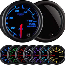 GlowShift Tinted 7 Color 100 PSI Fuel Pressure Gauge Kit - Includes Electronic Sensor - Black Dial - Smoked Lens - For Car & Truck - 2-1/16" 52mm