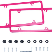 LivTee 4 Holes Stainless Steel License Plate Frames, 2 PCS Car Licence Plate Covers Slim Design with Bolts Washer Caps for US Vehicles, Pink
