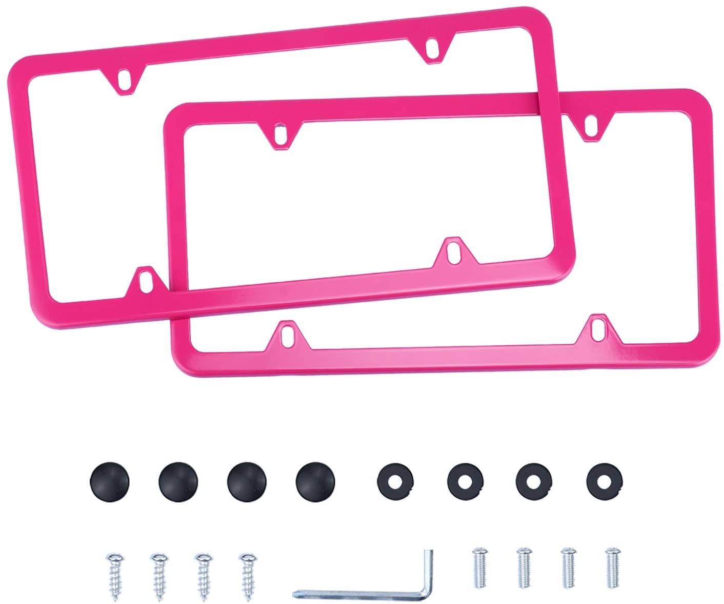 LivTee 4 Holes Stainless Steel License Plate Frames, 2 PCS Car Licence Plate Covers Slim Design with Bolts Washer Caps for US Vehicles, Pink