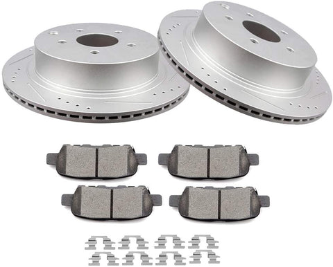 OCPTY Brakes Kits with 2 Rear Brake Disc Rotots and 4 Ceramic Pads fit for Infiniti FX35 FX37 FX45 JX35 M35h M37 M56 Q50 Q60 Q70 Q70L QX60 QX70, for Nissan Murano Pathfinder Quest