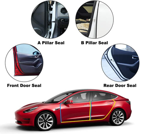 TACHICO Tesla Model 3 Door Seal Kit Soundproof Rubber Weather Draft Seal Strip Wind Noise Reduction Kit