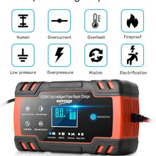 Enhanced Edition Car Battery Charger 12V/8A 24V/4A Compatible Automotive Smart Portable Battery Charger Maintainer/Pulse Repair Charger Pack for Car, Motorcycle, Lawn Mower and More