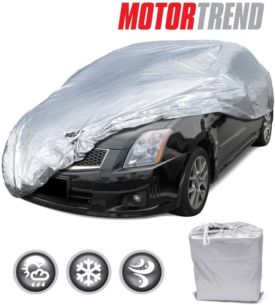 Motor Trend Universal WeatherWear Poly-1 Outdoor Car Cover- All Weather Snow Wind Rain & Water Proof Ultra Protection