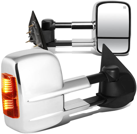 Power Heated Amber Lens Turn Signal Side Tow Mirrors Replacement for Silverado Sierra 1500 2500HD 3500HD 14-20, Driver and Passenger Side, Chrome Trim