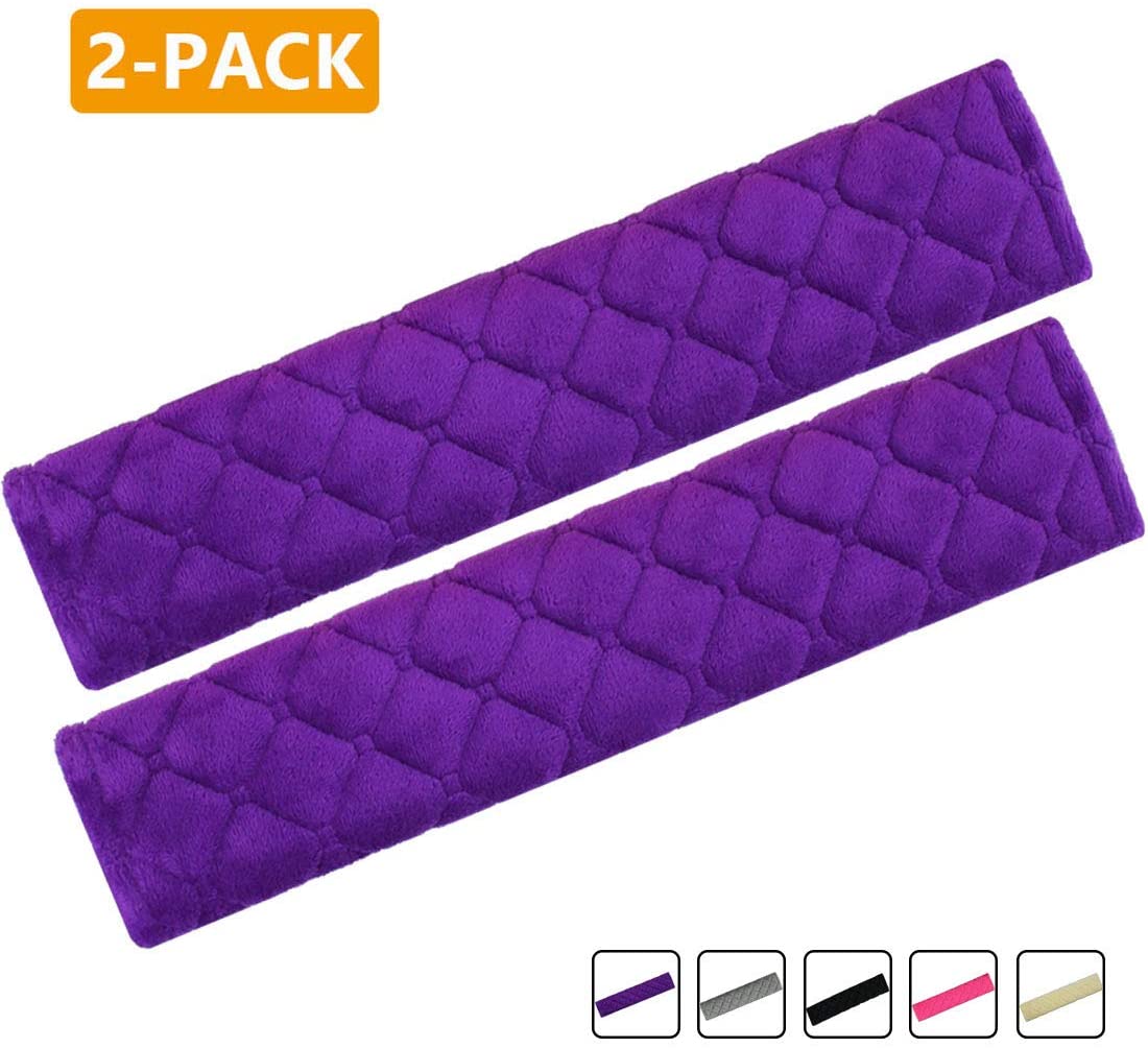 MIRKOO Car Seat Belt Cover Pad, 2-Pack Soft Car Safety Seat Belt Strap Shoulder Pad for Adults and Children, Suitable for Car Seat Belt, Backpack, Shoulder Bag, Laptop Computer Bag (Purple)