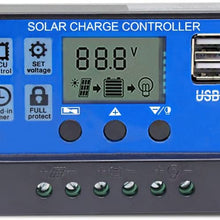 20A Solar Charge Controller Solar Panel Battery Intelligent Regulator with Dual USB Port 12V/24V PWM Auto Paremeter Adjustable LCD Display