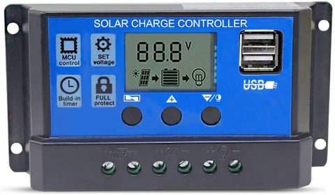 20A Solar Charge Controller Solar Panel Battery Intelligent Regulator with Dual USB Port 12V/24V PWM Auto Paremeter Adjustable LCD Display