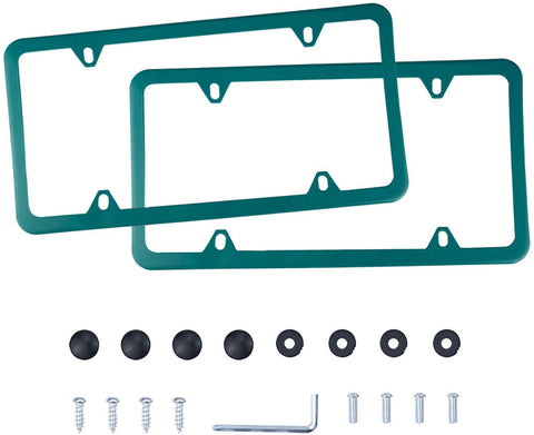 LivTee 4 Holes Stainless Steel License Plate Frames, 2 PCS Car Licence Plate Covers Slim Design with Bolts Washer Caps for US Vehicles, Green