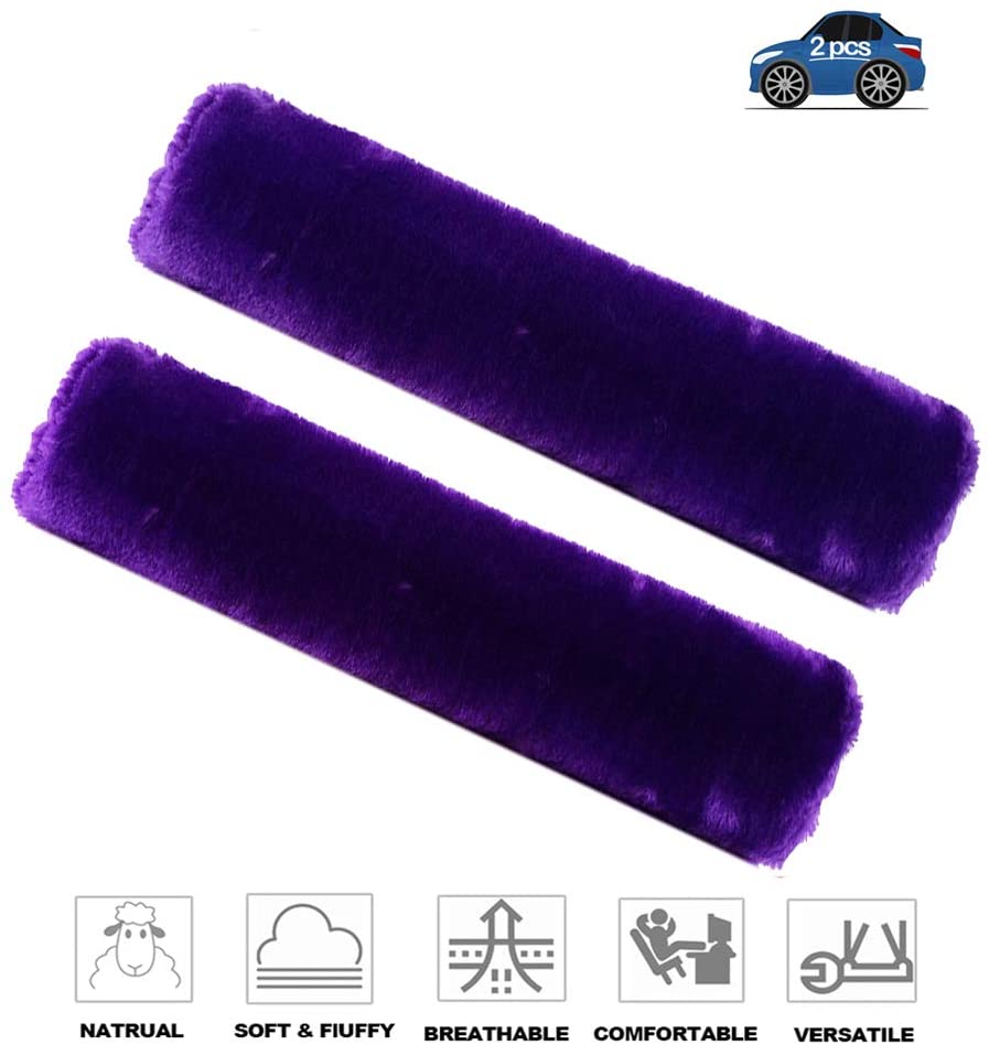 Fochutech 2Pcs Car Soft Plush Seat Belt Shoulder Pad Strap Cover Adjuster Protector Comfortable Driving (Purple)