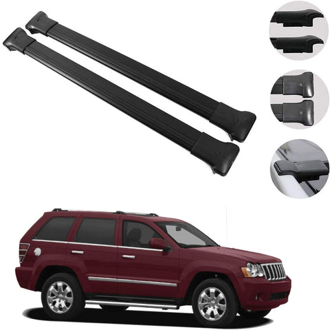 OMAC Roof Rack Cross Bars Luggage Carrier Black 2 Pcs Fits Jeep Grand Cherokee WK 2005-2010 | Aluminum Black Cargo Carrier Rooftop Luggage Crossbars