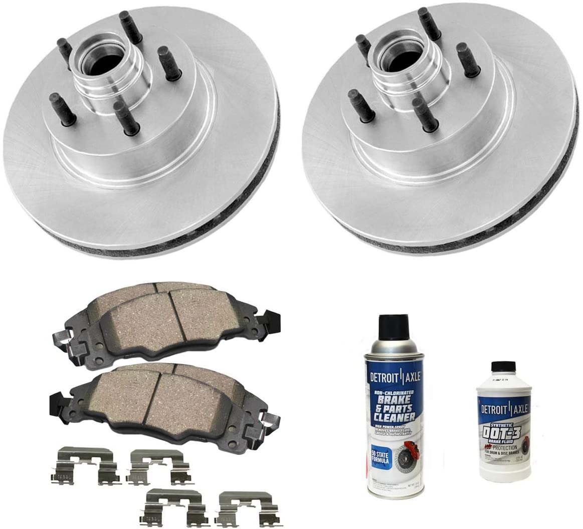 Detroit Axle - Pair (2) Front Disc Brake Kit Rotors w/Ceramic Pads w/Hardware & Brake Kit Cleaner for 2000 2001 2002 2003 Ford F-150 2WD - [2002 Lincoln Blackwood]