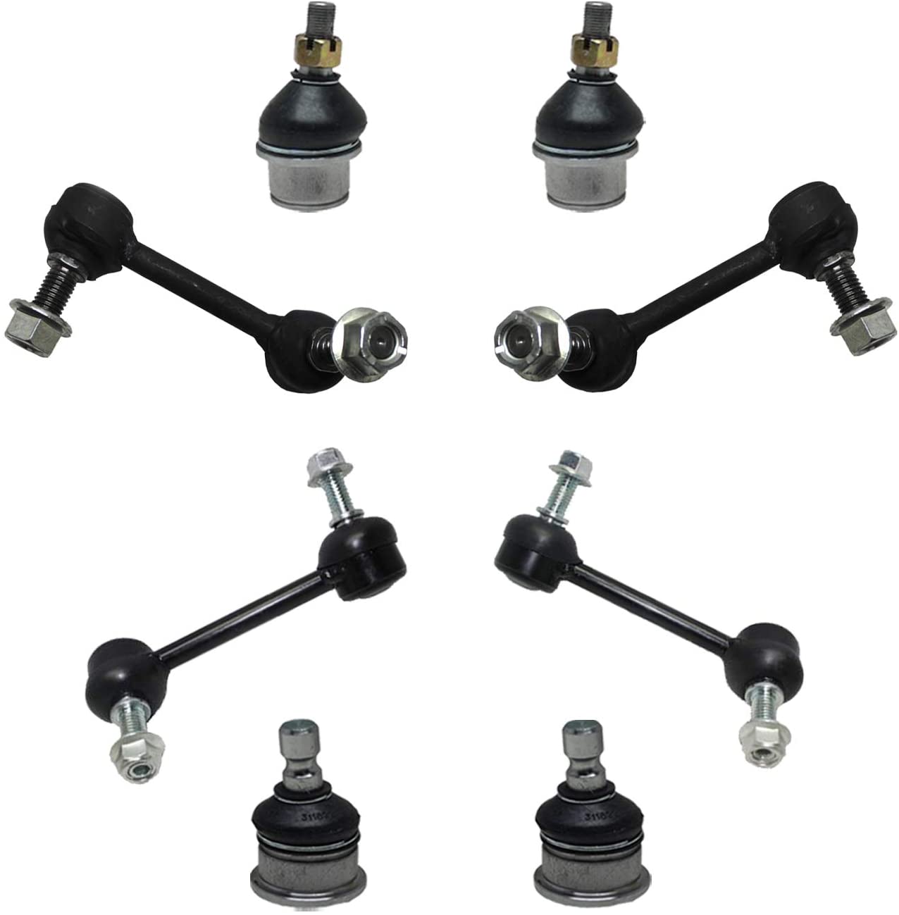 Detroit Axle - 8PC Front and Rear Stabilizer Sway Bar Links + Upper and Lower Ball Joints for 2004-2007 Buick Rainier Chevy Trailblazer GMC Envoy Saab 9-7X