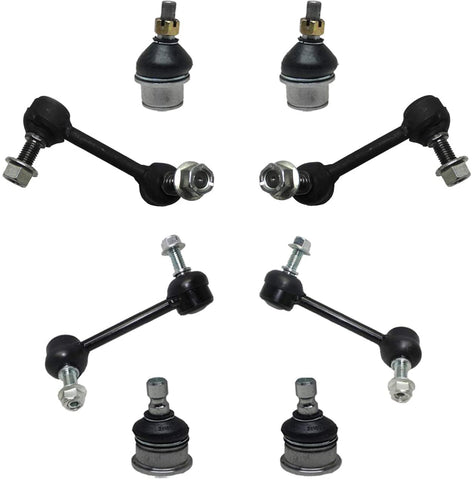 Detroit Axle - 8PC Front and Rear Stabilizer Sway Bar Links + Upper and Lower Ball Joints for 2004-2007 Buick Rainier Chevy Trailblazer GMC Envoy Saab 9-7X