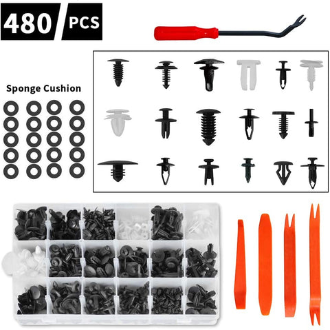 Guteauto 480Pcs Car Retainer Clips Nylon Bumper 18 Most Popular Sizes Auto Fastener Rivet Clips - with Fastener Remover and Door Trim Panel Clips for GM Ford Toyota Honda Chrysler