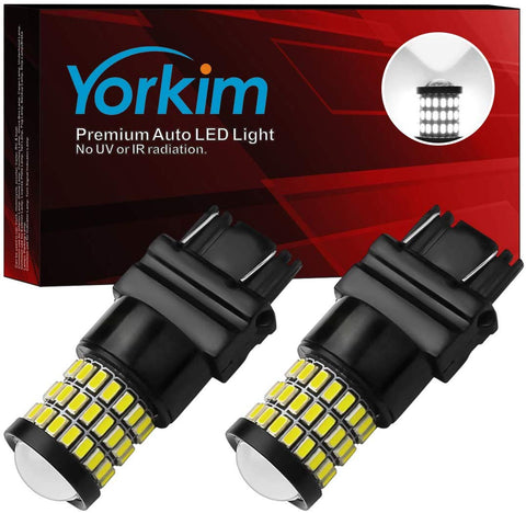 Yorkim Ultra Bright 3157 LED Bulb White, 3157 LED Brake Lights, 3157 LED Backup Reverse Lights, 3156 LED Tail Lights with Projector - 3056 3156 3156A 3057 4057 3157 4157 T25 LED Bulbs, Pack of 2