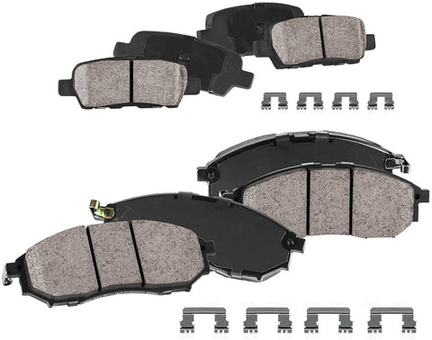 CPK12059 FRONT + REAR Performance Grade Quiet Low Dust [8] Ceramic Brake Pads + Dual Layer Rubber Shims + Hardware