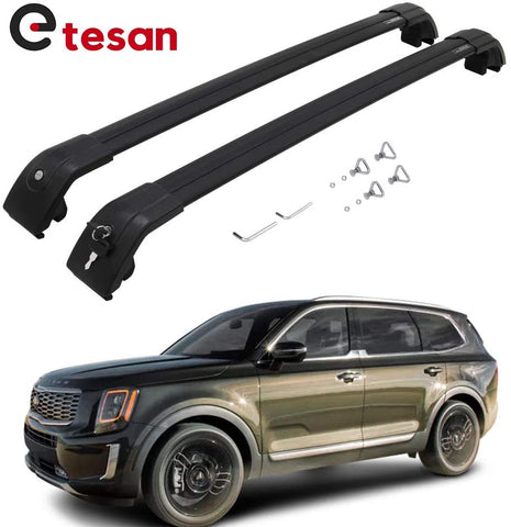 2 Pieces Cross Bars Fit for KIA Telluride 2020 2021 Black Cargo Baggage Luggage Roof Rack Crossbars