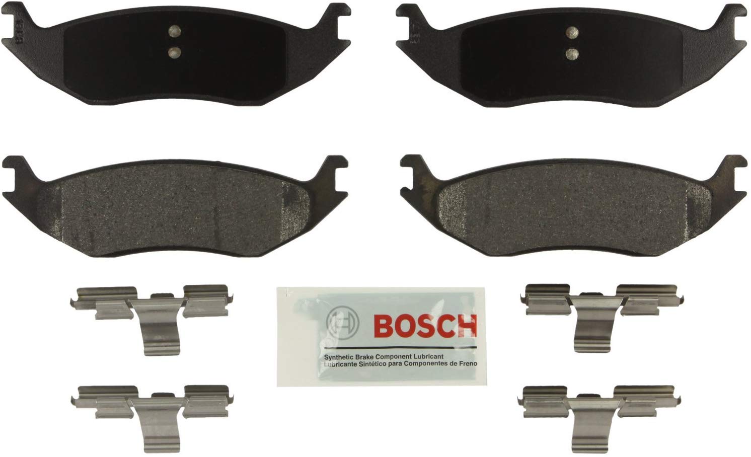 Bosch BE967H Blue Disc Brake Pad Set with Hardware for Select Chrysler, Dodge, and RAM Trucks, SUVs, and Vans - REAR