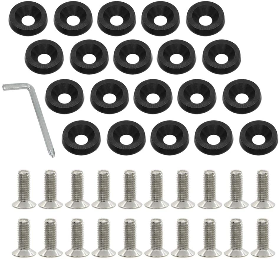 MotoParty Bumper Fender Washer/Bolt Engine Bay Dress Up Kit M6 20PCS Aluminum With Wrench(Black)