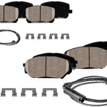 CPK01672 FRONT + REAR Performance Grade Quiet Low Dust [8] Ceramic Brake Pads + [2] Sensors + Hardware