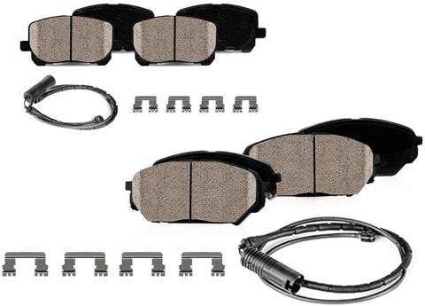 CPK01646 FRONT + REAR Performance Grade Quiet Low Dust [8] Ceramic Brake Pads + [2] Sensors + Hardware
