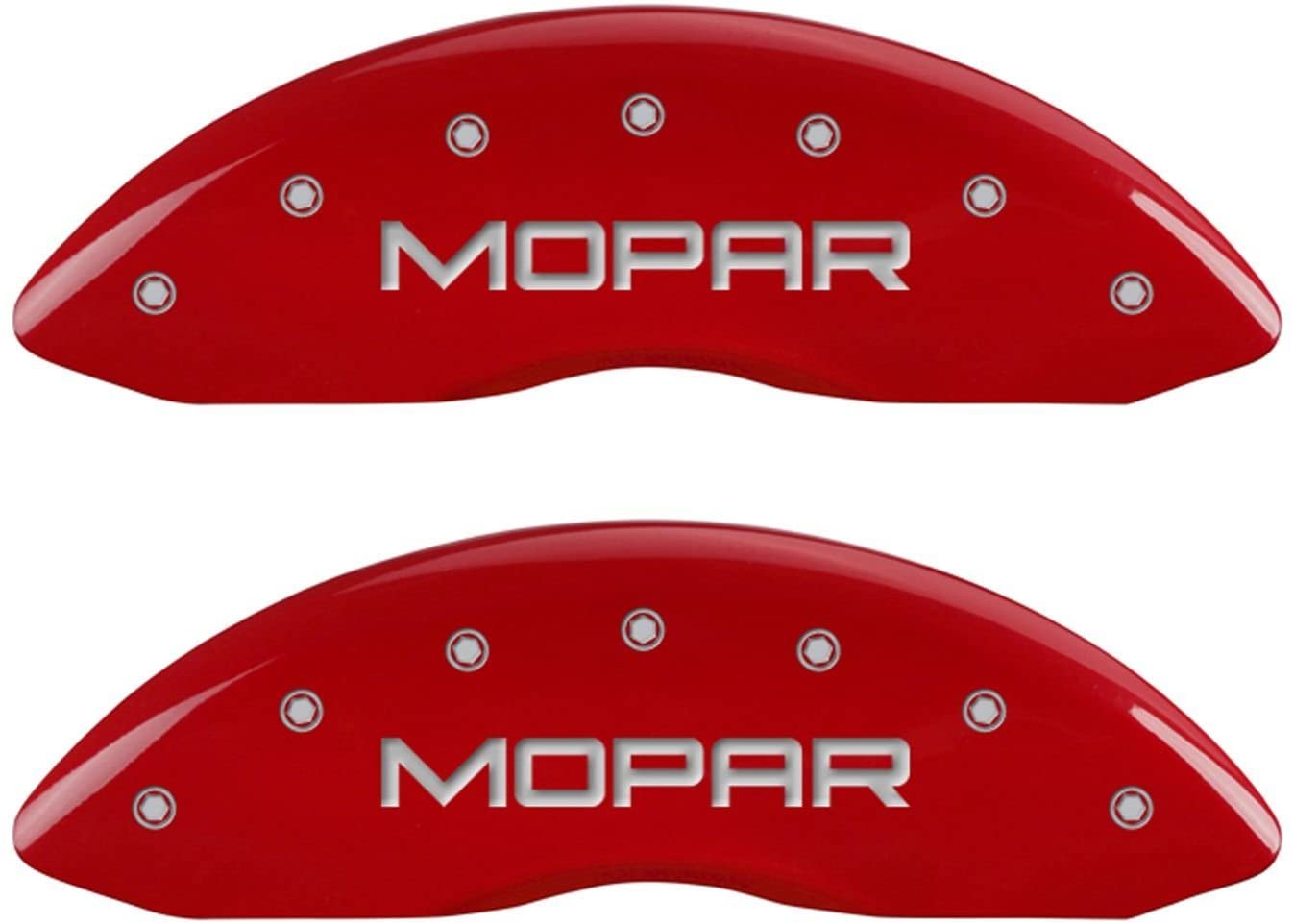 MGP Caliper Covers 12162SMOPRD Red Powder Coat Finish Engraved Front/Rear MOPAR Caliper Cover, (Set of 4)