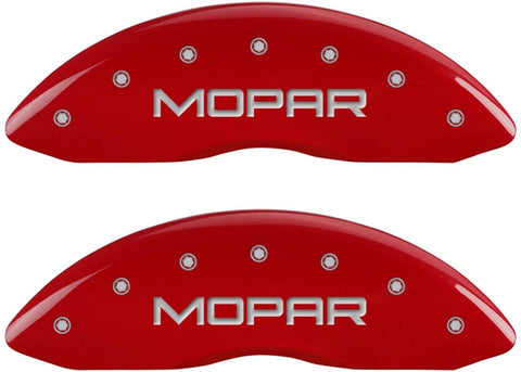 MGP Caliper Covers 12162SMOPRD Red Powder Coat Finish Engraved Front/Rear MOPAR Caliper Cover, (Set of 4)