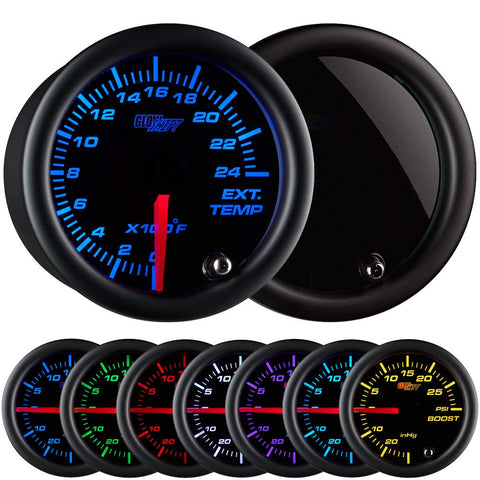 GlowShift Tinted 7 Color 2400 F Pyrometer Exhaust Gas Temperature EGT Gauge Kit - Includes Type K Probe - Black Dial - Smoked Lens - for Car & Truck - 2-1/16