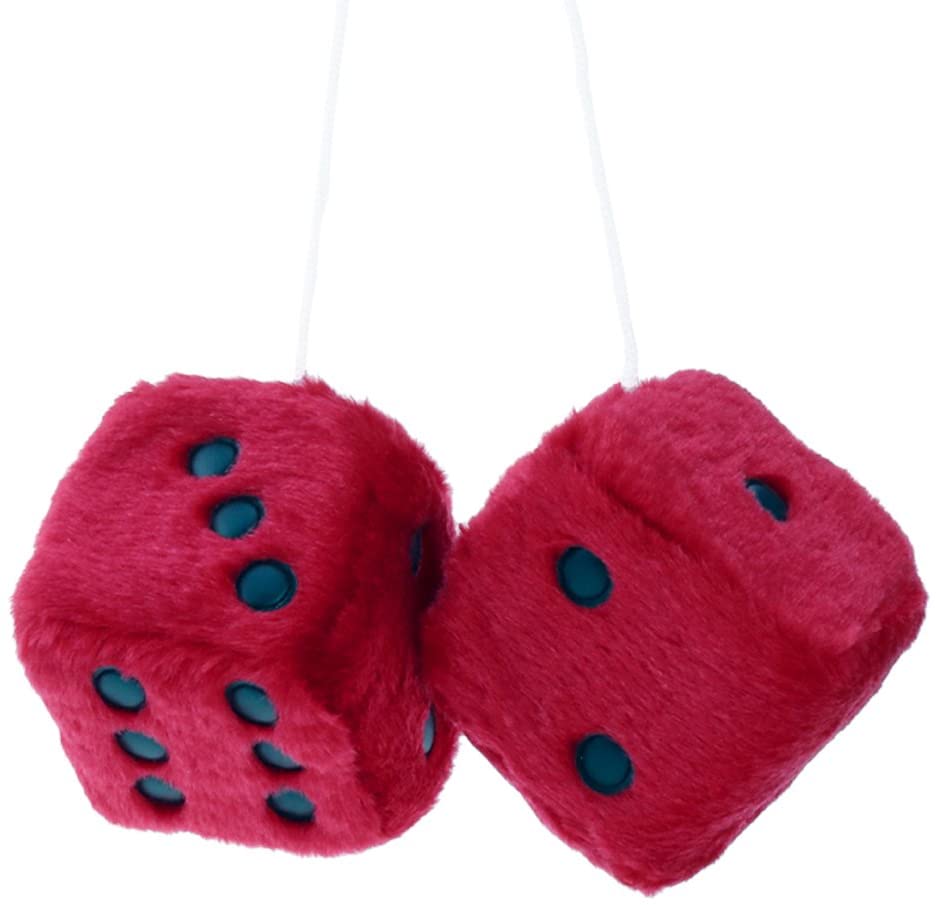 WINOMO 2.8 Inch Red Fuzzy Dice Auto Car Rearview Mirror Hanging Accessories for Car Decoration