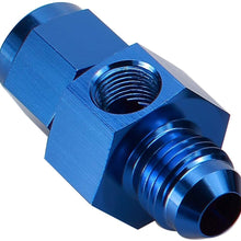 Aluminum -8 AN Male Flare to -8 AN Female Swivel with 1/8" NPT Sensor Gauge/Gage Port Fitting, Pressure Take Off, Black
