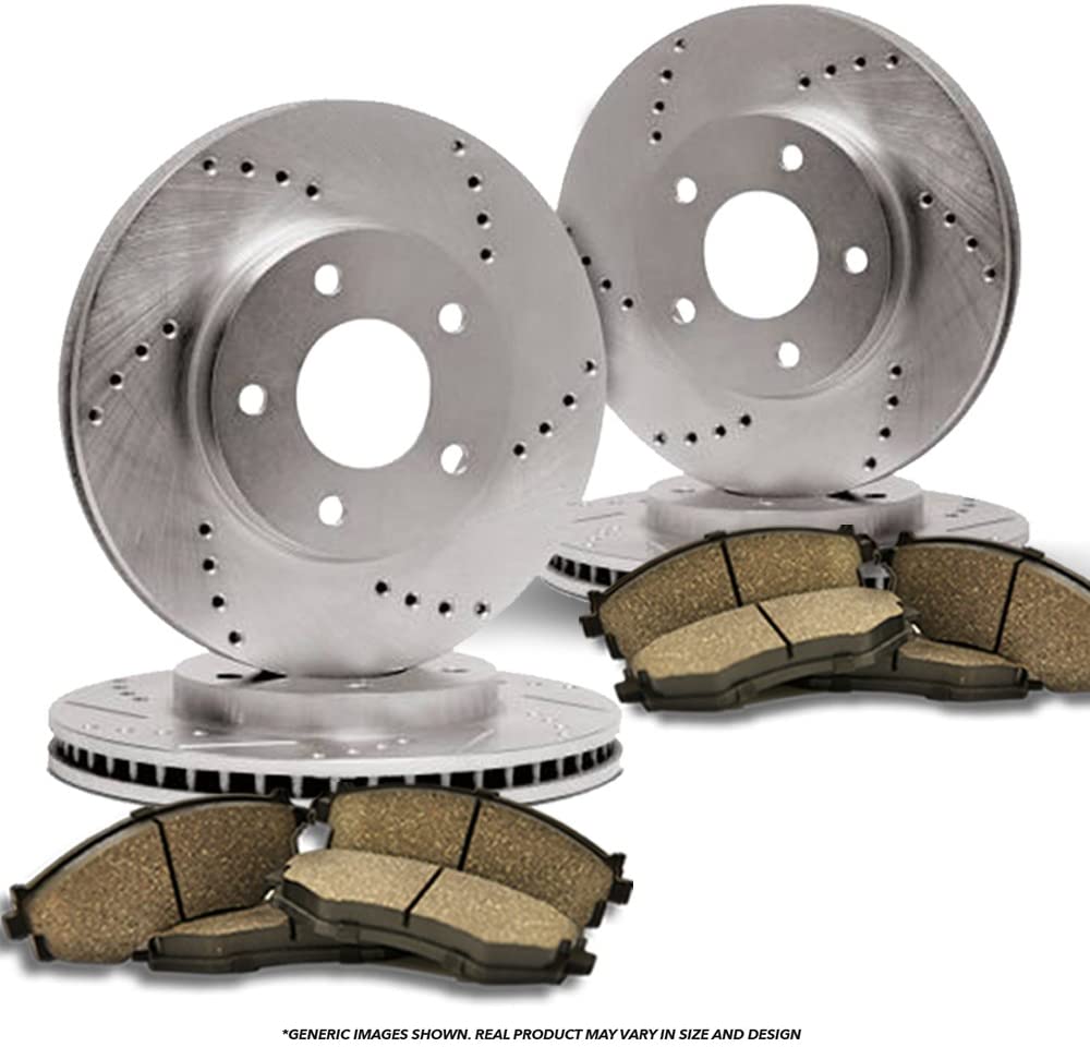 (Front+Rear Kit)(High-End) 4 Cross-Drilled Disc Brake Rotors + 8 Ceramic Pads(Fits:- Ford Mercury)(5lug)