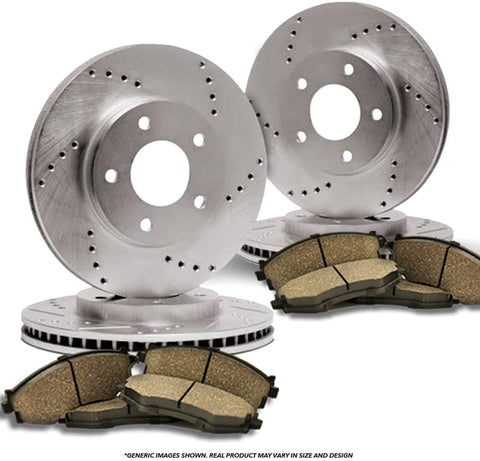 (Front+Rear Kit)(High-End) 4 Cross-Drilled Disc Brake Rotors + 8 Ceramic Pads(Fits:- Ford Mercury)(5lug)