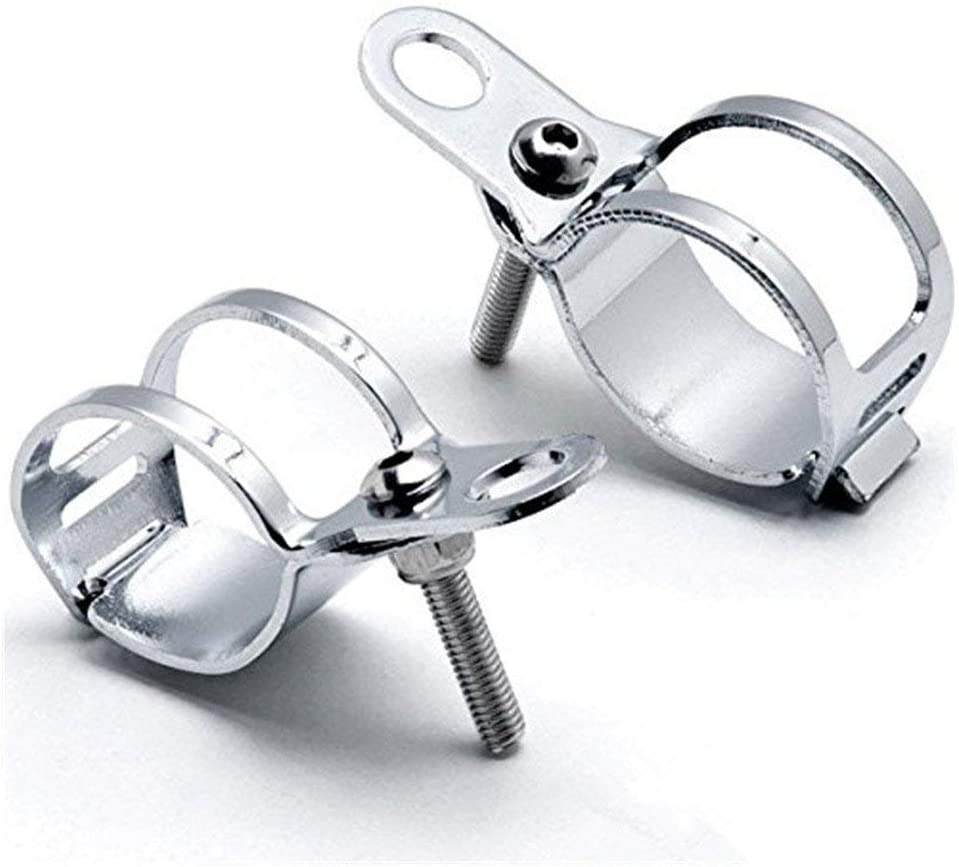 Yc 2 Pcs Motorbike Turn Signal Mount Bracket Universal Indicator Fork Bracket Clamp Headlight Holde 30-43mm Metal Fork Relocation Clamps Brackets (Chrome)